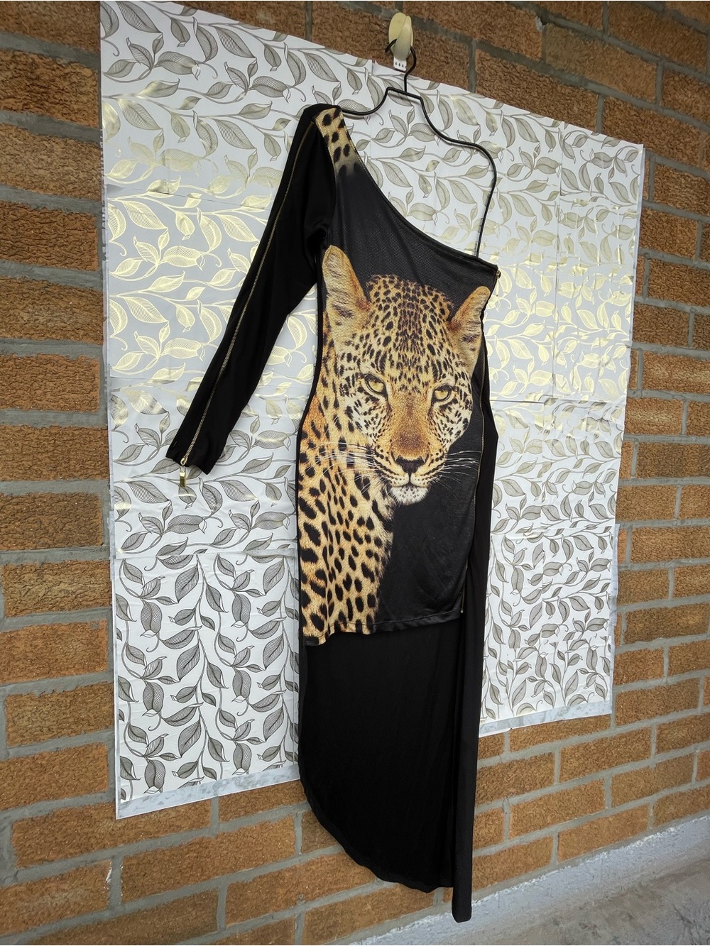 Just Cavalli Mob Wife Leopard One Shoulder Asymmetric Dress M New Italy - Picture 5 of 15